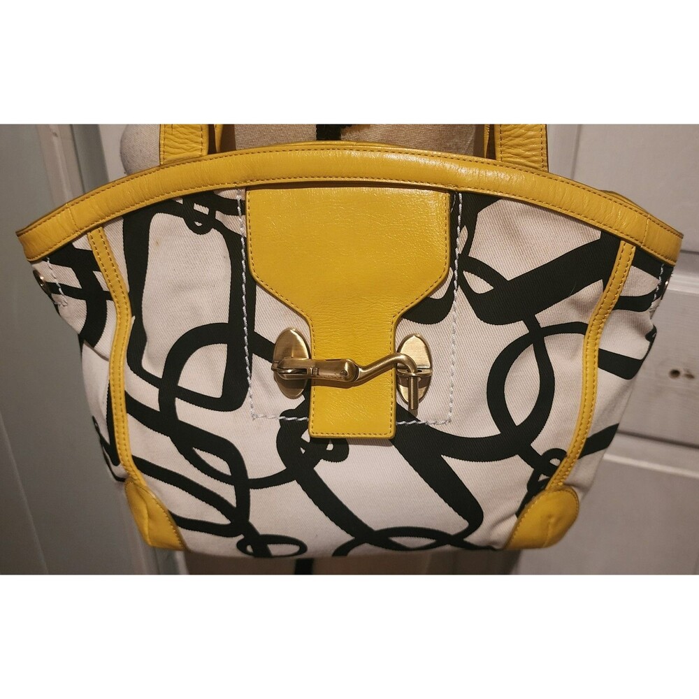 Rare TOMMY HILFIGER Yellow/Black Print Canvas Boat PURSE HandBag &CoinPurse VguC - Picture 2 of 14